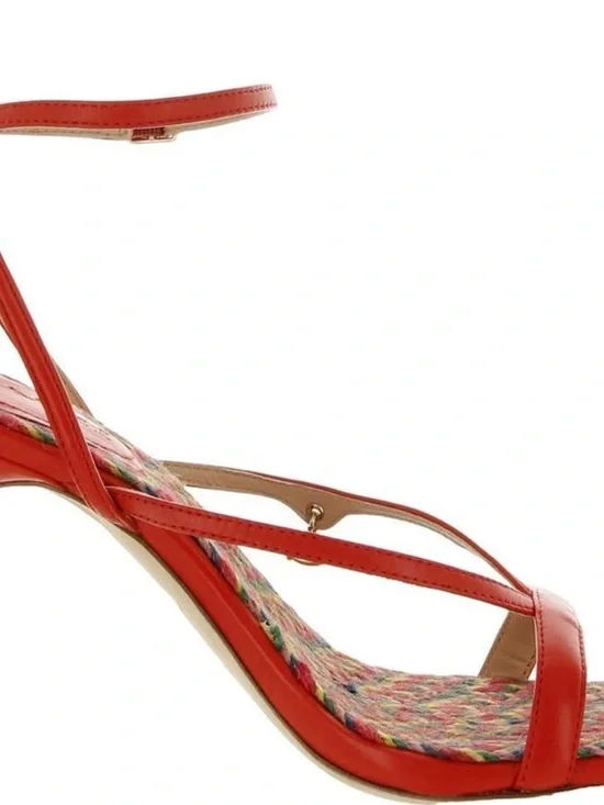 Coach Red Strappy Heels with Multicolor Woven Inlay Size 8 - Picture 6 of 6